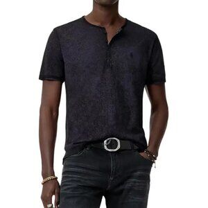 John Varvatos Collection Men's Arelis Peace Sign Henley SS Tee Shirt Smoke Blue